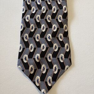 RBM Collection Neck Tie 100% Silk Abstract Print Black Gray White Business Work